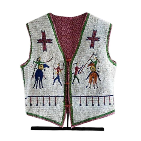 Old American Sioux Style Beaded Front With Suede Hide Back Powwow Vest NV201