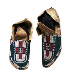 Old American Sioux Style Leather Handmade Thunder Bird Beaded Moccasins LRS116