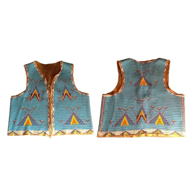 Old American Sioux Style Fully Beaded Suede Leather Hide Powwow Vest NV719