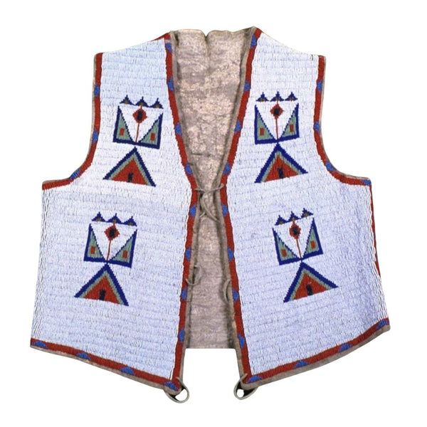 Old American Sioux Style Full Front Beaded Suede Hide Back Powwow Vest LR7721