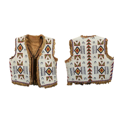 Old American Sioux Style Fully Beaded Suede Leather Hide Powwow Vest