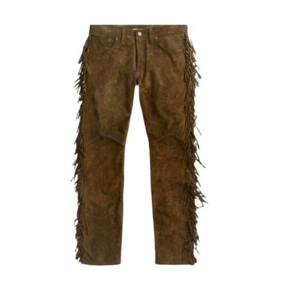 Mens New Brown Suede leather Jeans Style Western Hippy Fringes Pants W –  Leather Outfitters Art
