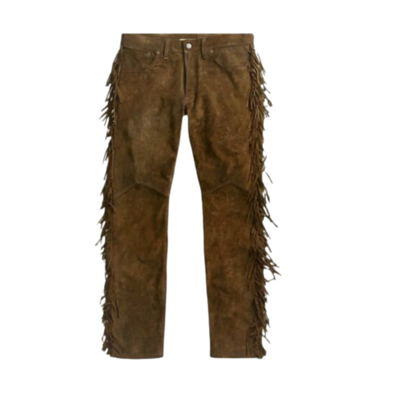 Mens New Brown Suede leather Jeans Style Western Hippy Fringes Pants WP-102