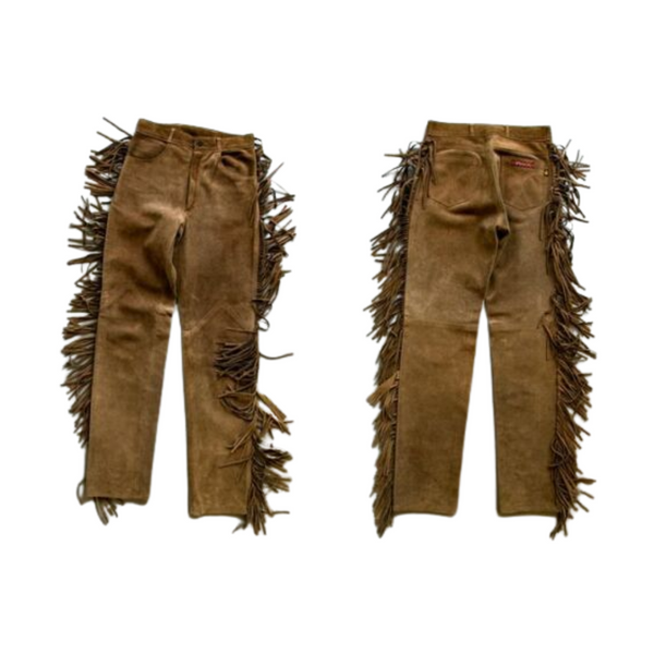 Mens New Brown Buckskin Suede leather Western Hippy Fringes Pants