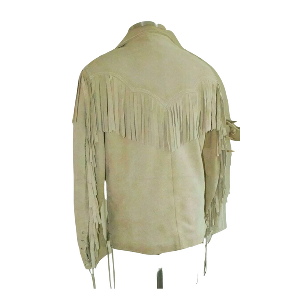 Mens Western Beige Buckskin Suede Leather Mountain Man Fringes Shirt MS-452