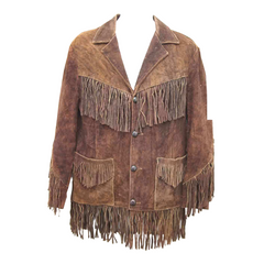 Mens Western Cowboy Brown Suede Leather Mountain Man Fringes Jacket FJ19