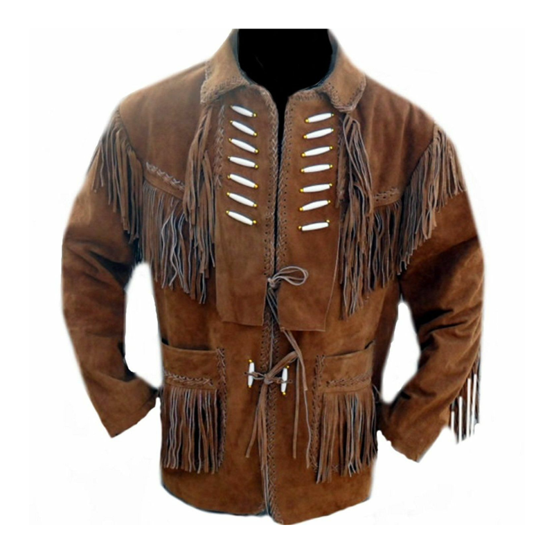 Mens New Western Cowboy Brown Suede Leather Fringes Hippie Boho Jacket WFJ04