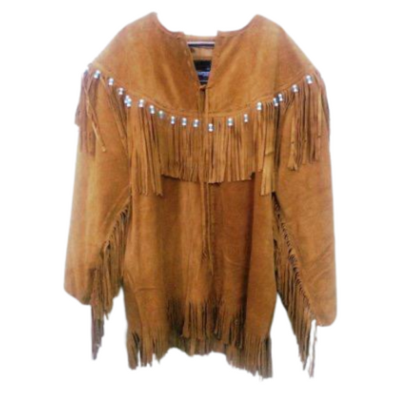 Mens Western Cowboy Cognac Brown Suede Leather Mountain Man Fringes Shirt MS-298