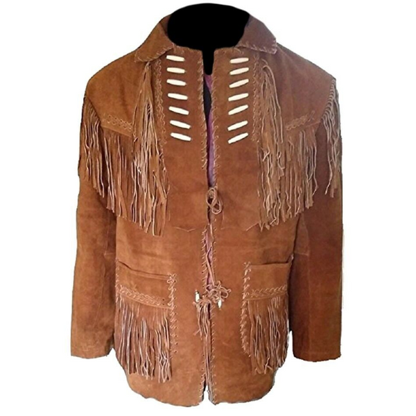 Mens New Western Cowboy Brown Suede Leather Fringes Rendezvous Jacket WFJ17