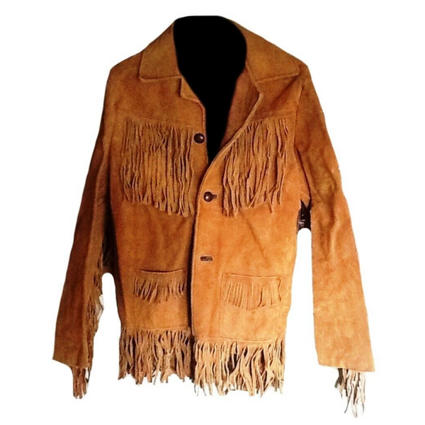 Mens New Western Cowboy Brown Suede Leather Fringes Rendezvous Jacket WFJ60