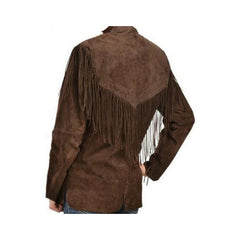 Womens Vintage Brown Suede Real Leather Jacket Ladies Native Fringe Western Coat