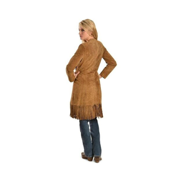 Vintage Suede Boar Leather Jacket for Women - Maxi Style with Native Fringe - Western Wear LR6308