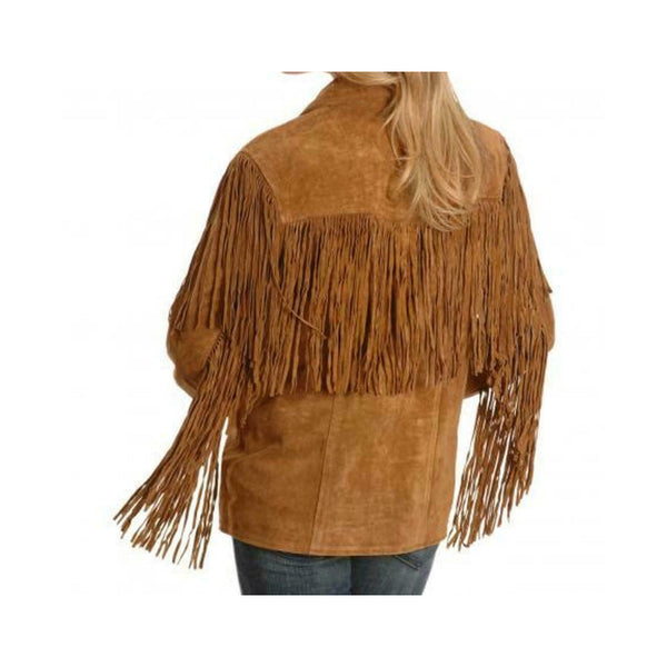 Vintage Brown Suede Western Moto Fringes Jacket for Women - Shop the Best Leather Jacket LR6305