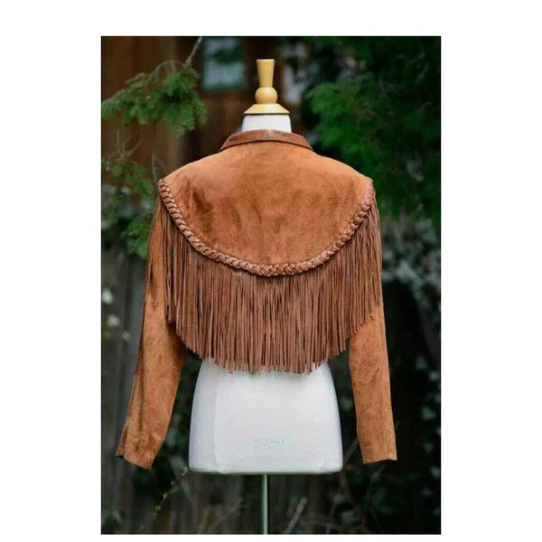 Vintage Brown Suede Western Moto Fringes Jacket for Women - Shop the Best Leather Jacket LR6303