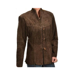 Womens Vintage Brown Suede Real Leather Jacket Ladies Native Fringe Western Coat