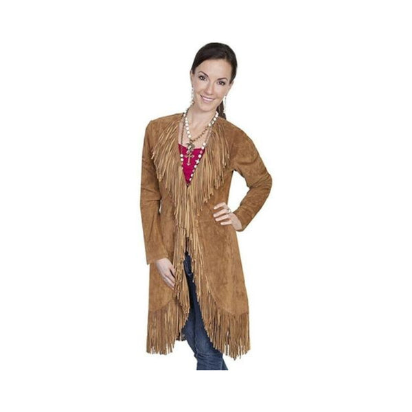 Vintage Suede Boar Leather Jacket for Women - Maxi Style with Native Fringe - Western Wear LR6308