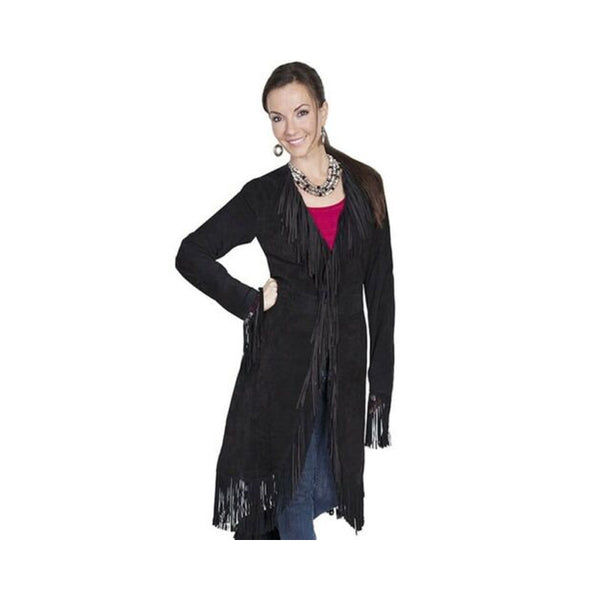 Vintage Suede Boar Leather Jacket for Women - Maxi Style with Native Fringe - Western Wear LR6307