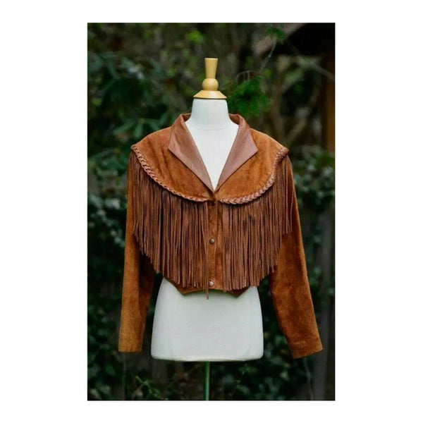 Vintage Brown Suede Western Moto Fringes Jacket for Women - Shop the Best Leather Jacket LR6303