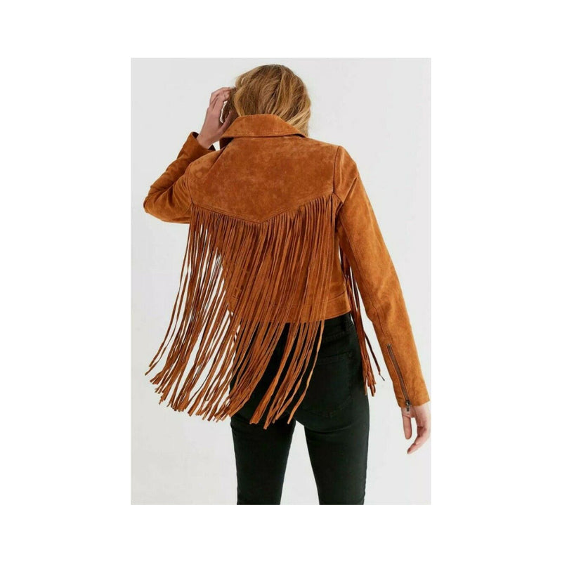 Vintage Brown Suede Western Moto Fringes Jacket for Women - Shop the Best Leather Jacket LR6300