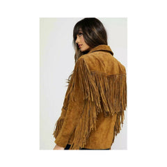 Womens Vintage Brown Suede Leather Jacket Ladies Native Fringe Western Wear Coat