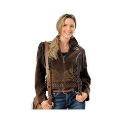 Womens Vintage Brown Suede Leather Jacket Ladies Native Fringe Western Wear Coat