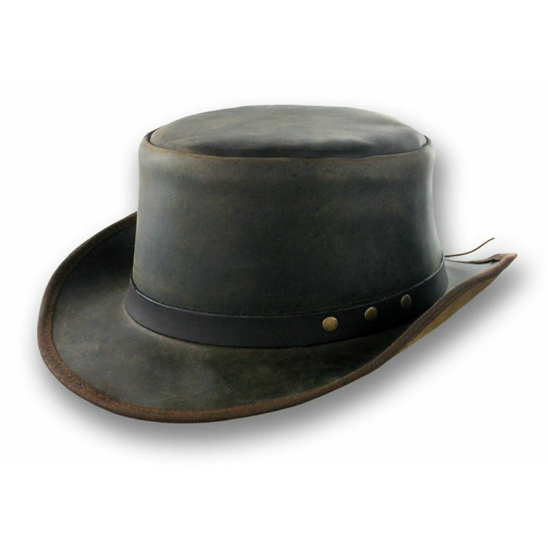 Distressed Coachman Leather Top Hat Steampunk Deadman Topper Biker Top Hat LRH4302