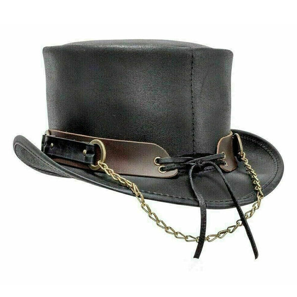 Steampunk Deadman Top Hat , El Dorado Buffalo 5 Cent Band Biker Leather Top Hat