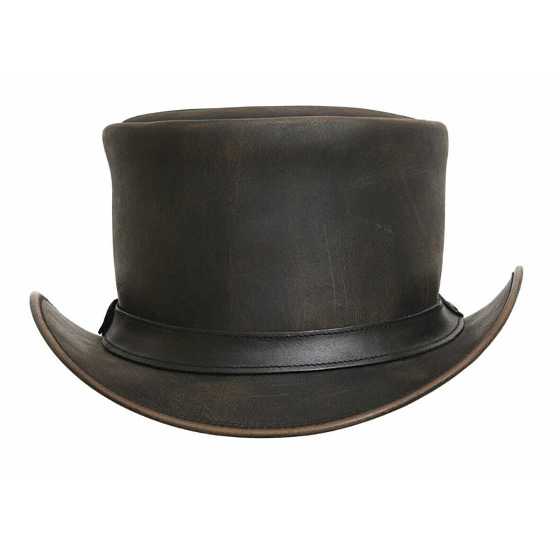 Men's Cowhide Distressed Steampunk Deadman Band Style Leather Top Hat