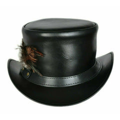 Women Marlow Leather Coachman Feather Accent Deadman Handmade Leather Top Hat