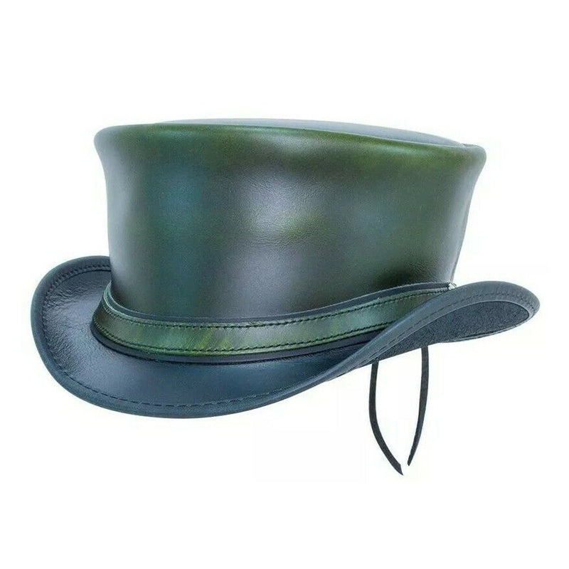 Steampunk Green Color El Dorado Top Hat, Motorcycle Ban Biker Leather Top Hat