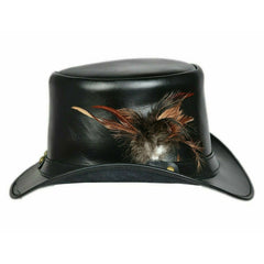 Women Marlow Leather Coachman Feather Accent Deadman Handmade Leather Top Hat