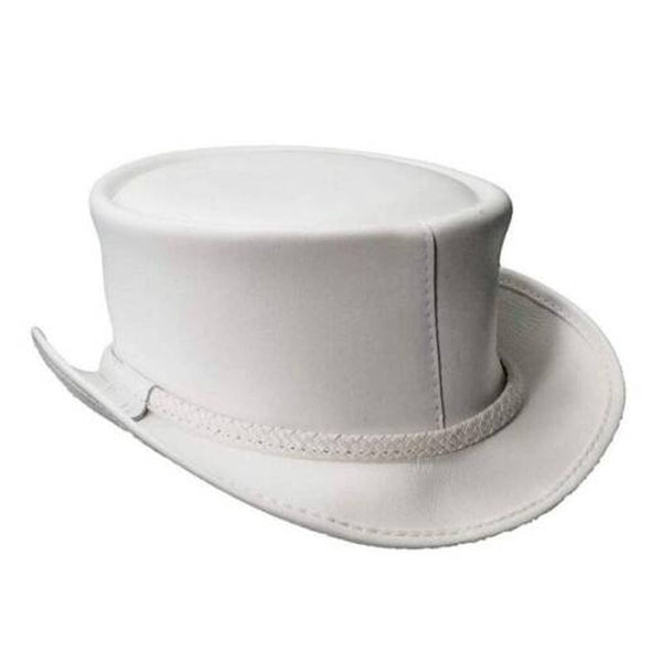 Steampunk white Ghost El Dorado Top Hat, Motorcycle Ban Biker Leather Top Hat