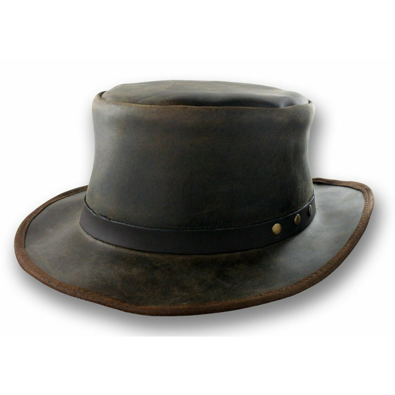 Distressed Coachman Leather Top Hat Steampunk Deadman Topper Biker Top Hat LRH4302