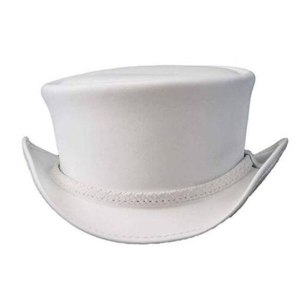 Steampunk white Ghost El Dorado Top Hat, Motorcycle Ban Biker Leather Top Hat